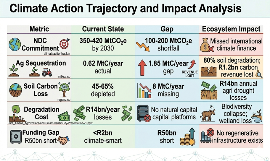 Climate gap, agriculture losses, and carbon shortfall